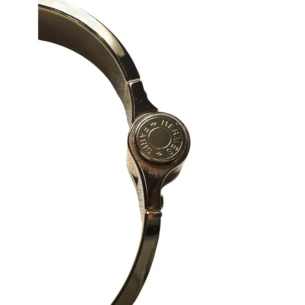 Hermes Charniere Printed Enamel Narrow Hinged Bracelet Rose Gold Plated